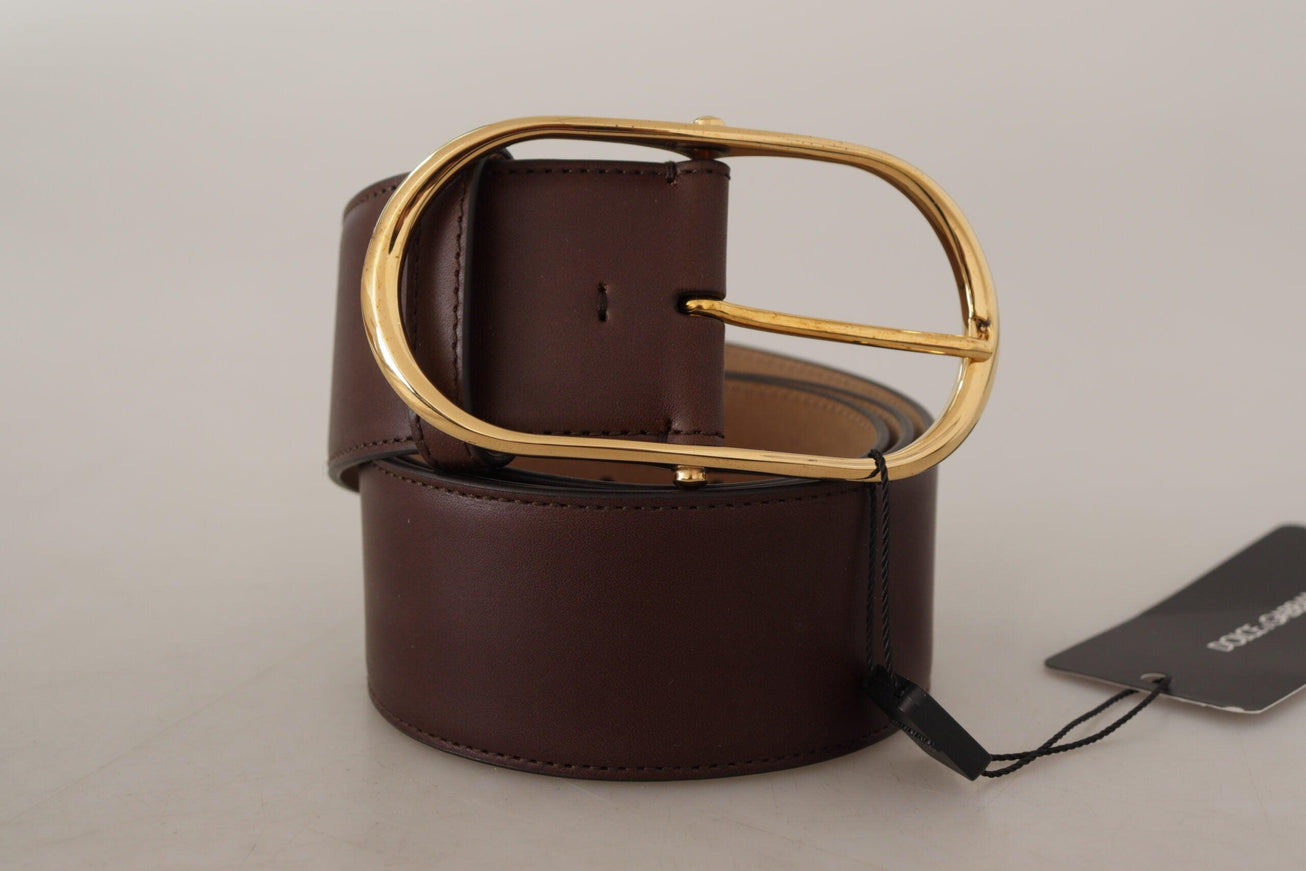 Dolce & Gabbana Dark Brown Leather Gold Metal Wide Waist Buckle Belt - Ellie Belle