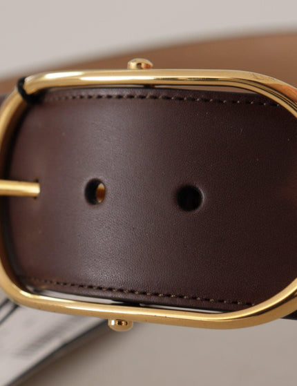 Dolce & Gabbana Dark Brown Leather Gold Metal Wide Waist Buckle Belt - Ellie Belle