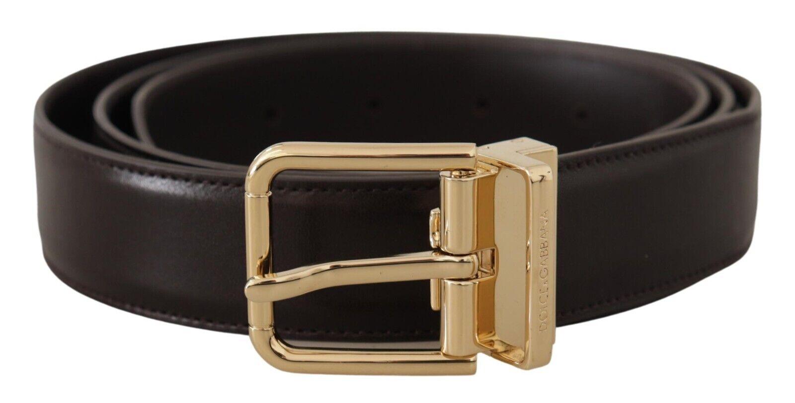 Dolce & Gabbana Dark Brown Leather Gold Tone Logo Metal Buckle Belt - Ellie Belle