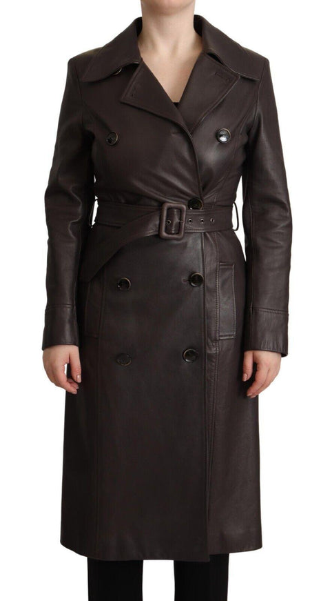 Dolce & Gabbana Dark Brown Leather Long Sleeves Belted Jacket - Ellie Belle