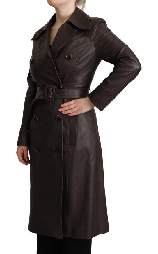 Dolce & Gabbana Dark Brown Leather Long Sleeves Belted Jacket - Ellie Belle