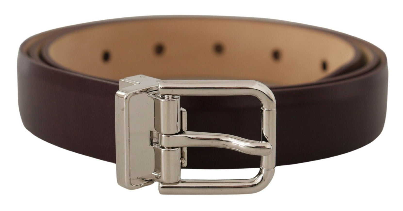 Dolce & Gabbana Dark Brown Silver Logo Engraved Metal Buckle Belt - Ellie Belle