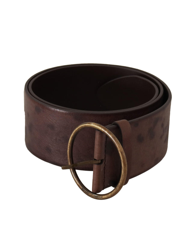 Dolce & Gabbana Dark Brown Wide Calf Leather Logo Round Buckle Belt - Ellie Belle