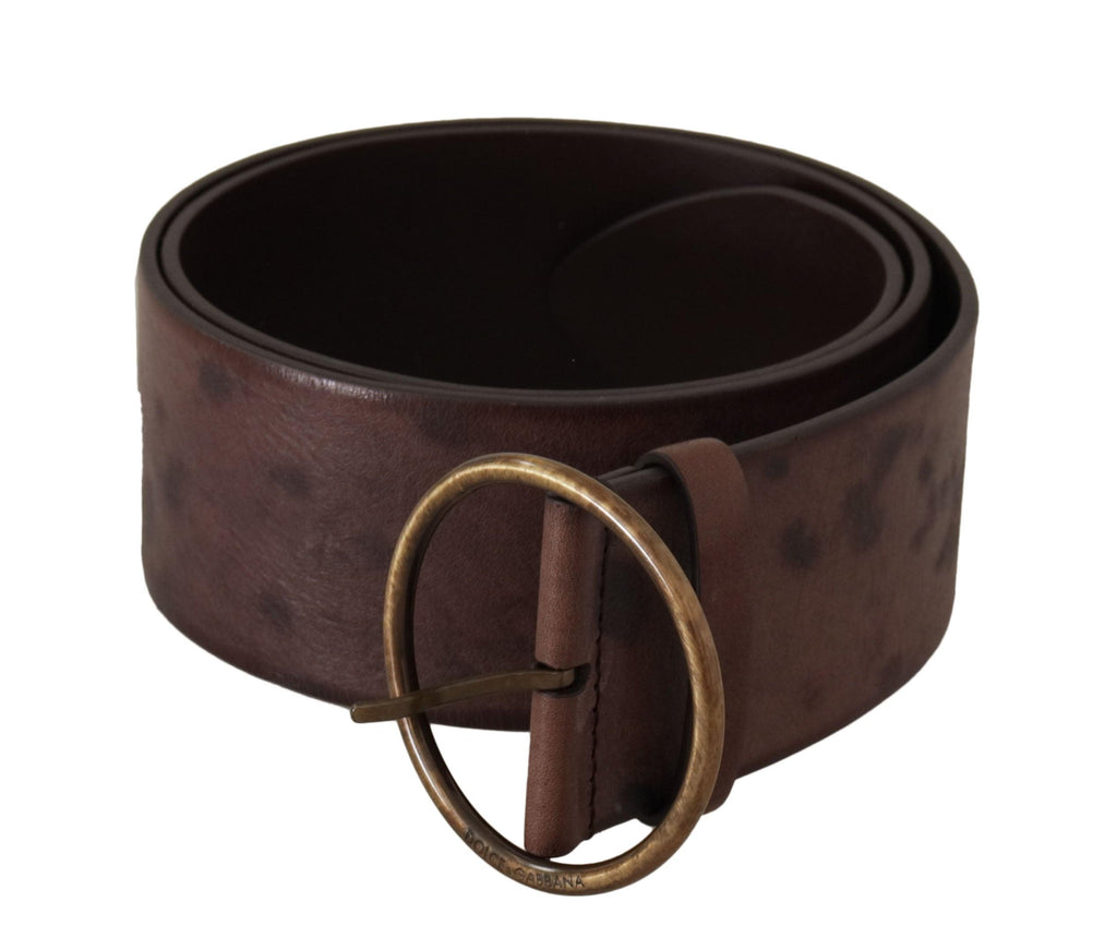 Dolce & Gabbana Dark Brown Wide Calf Leather Logo Round Buckle Belt - Ellie Belle