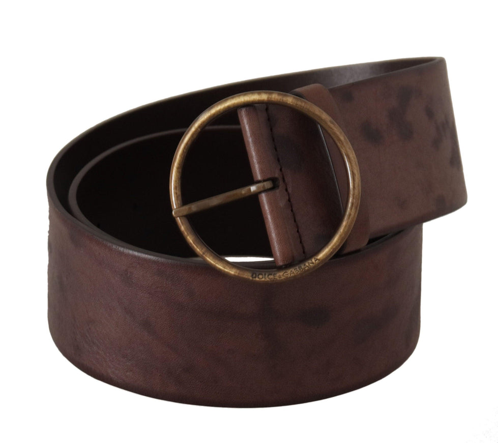 Dolce & Gabbana Dark Brown Wide Calf Leather Logo Round Buckle Belt - Ellie Belle