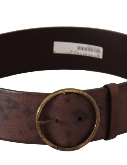 Dolce & Gabbana Dark Brown Wide Calf Leather Logo Round Buckle Belt - Ellie Belle