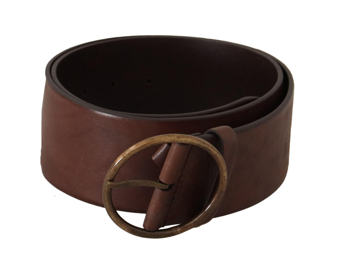 Dolce & Gabbana Dark Brown Wide Waist Leather Metal Round Buckle Belt - Ellie Belle