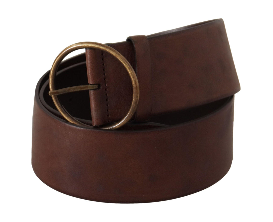 Dolce & Gabbana Dark Brown Wide Waist Leather Metal Round Buckle Belt - Ellie Belle