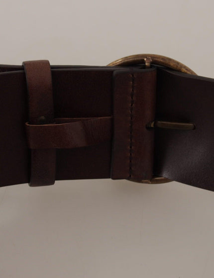 Dolce & Gabbana Dark Brown Wide Waist Leather Metal Round Buckle Belt - Ellie Belle
