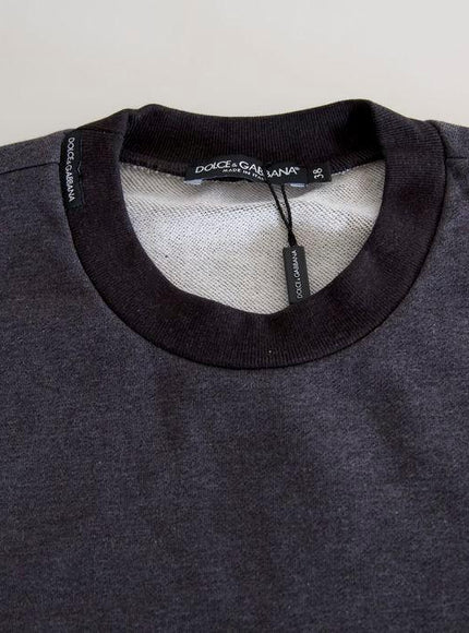 Dolce & Gabbana Dark Gray Cotton Crew Neck Pullover Sweater
