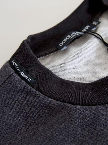 Dolce & Gabbana Dark Gray Cotton Crew Neck Pullover Sweater