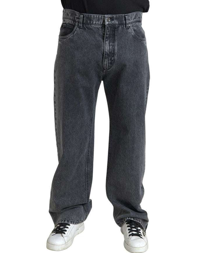 Dolce & Gabbana Dark Gray Cotton Straight Fit Men Denim Jeans - Ellie Belle