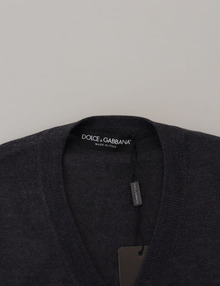 Dolce & Gabbana Dark Gray Crown V-Neckline Pullover Sweater - Ellie Belle