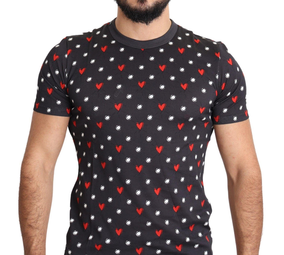 Dolce & Gabbana Dark Gray Hearts Print Cotton Men T-shirt - Ellie Belle