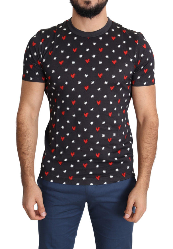 Dolce & Gabbana Dark Gray Hearts Print Cotton Men T-shirt - Ellie Belle