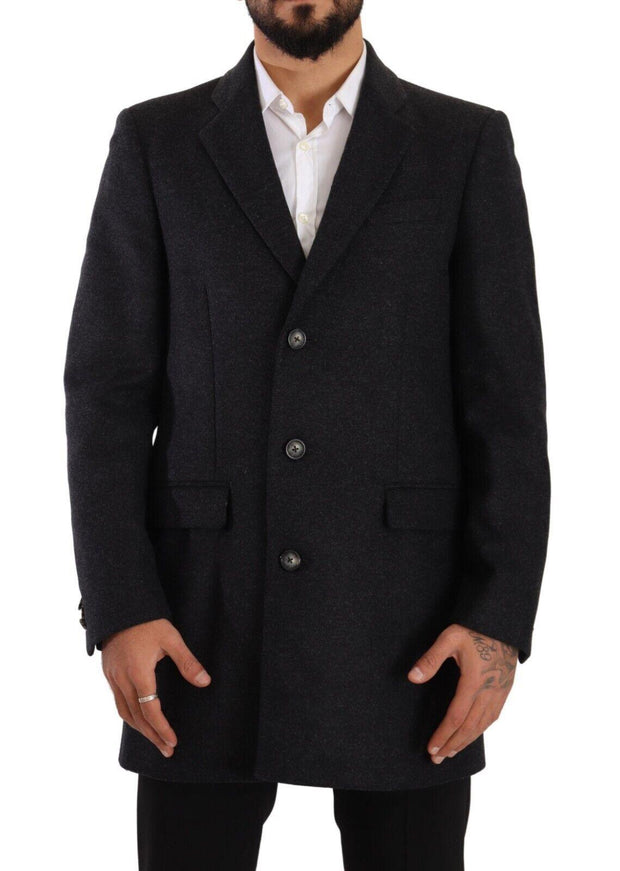 Dolce & Gabbana Dark Gray Wool Over Trench Coat Men Jacket - Ellie Belle