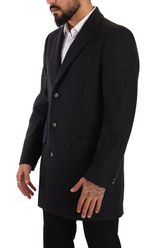 Dolce & Gabbana Dark Gray Wool Over Trench Coat Men Jacket - Ellie Belle