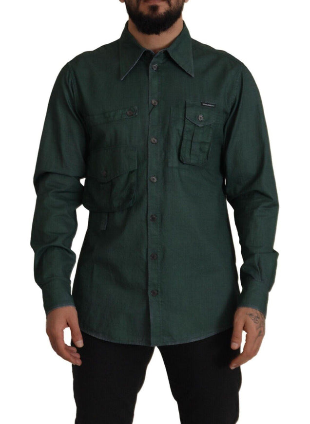 Dolce & Gabbana Dark Green Button Down Long Sleeves Shirt - Ellie Belle