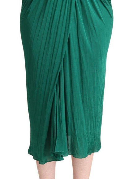 Dolce & Gabbana Dark Green High Waist Midi Pencil Cut Pleated Skirt