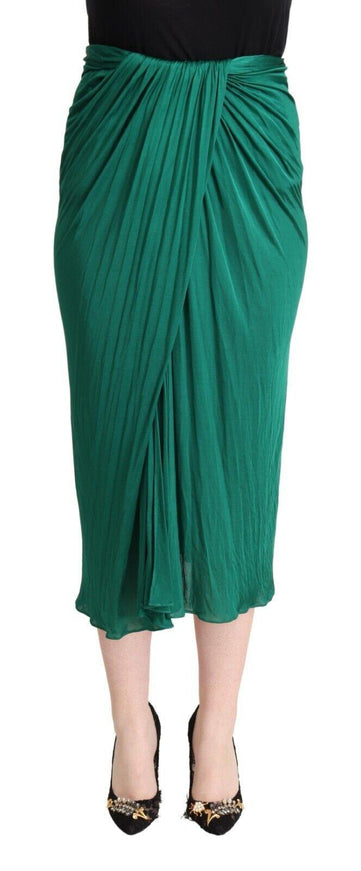 Dolce & Gabbana Dark Green High Waist Midi Pencil Cut Pleated Skirt - Ellie Belle