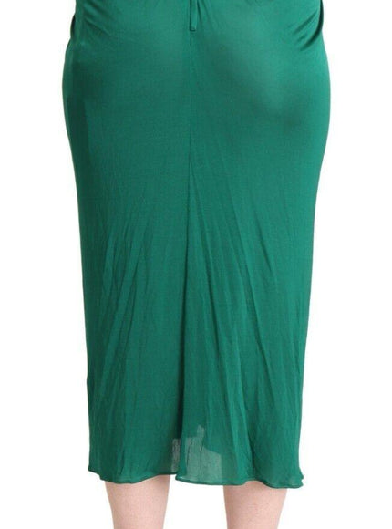 Dolce & Gabbana Dark Green High Waist Midi Pencil Cut Pleated Skirt