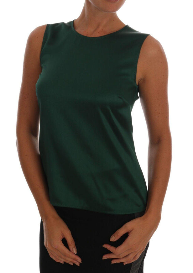 Dolce & Gabbana Dark Green Silk Sleeveless Round Neck Tank Top - Ellie Belle