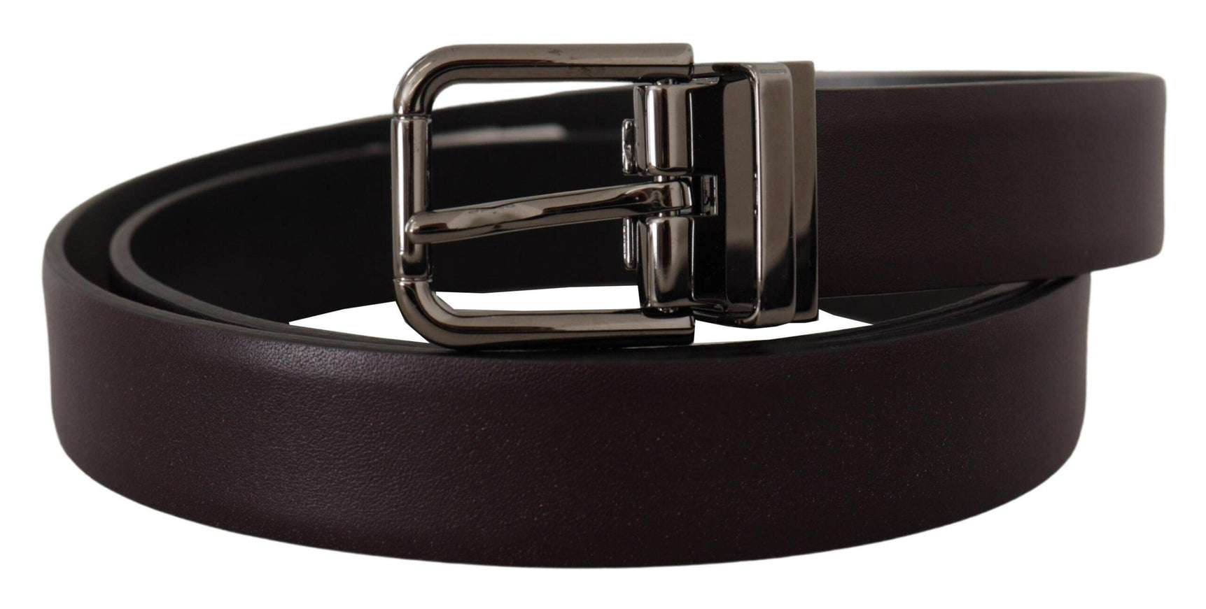 Dolce & Gabbana Dark Purple Leather Box Borchia Metal Buckle Belt - Ellie Belle