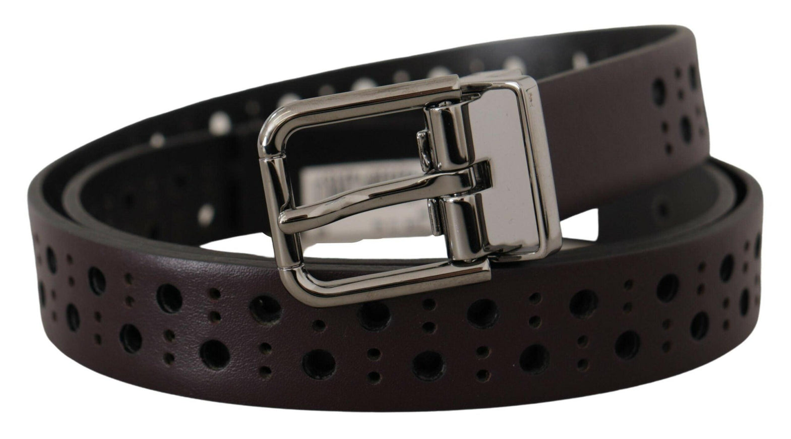 Dolce & Gabbana Dark Purple Perforated Leather Metal Buckle Belt - Ellie Belle