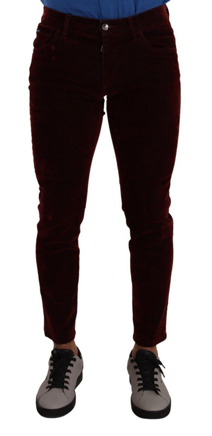 Dolce & Gabbana Dark Red Cotton Velvet Skinny Men Denim Jeans - Ellie Belle