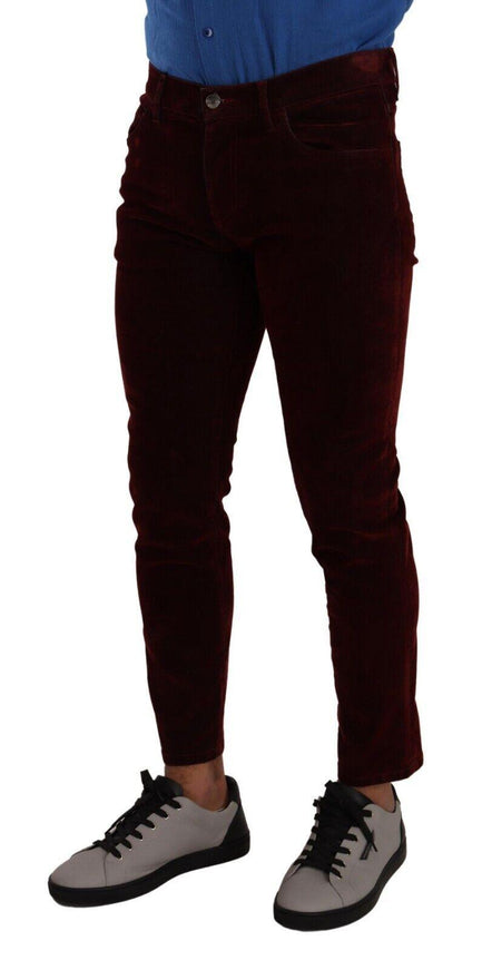 Dolce & Gabbana Dark Red Cotton Velvet Skinny Men Denim Jeans - Ellie Belle