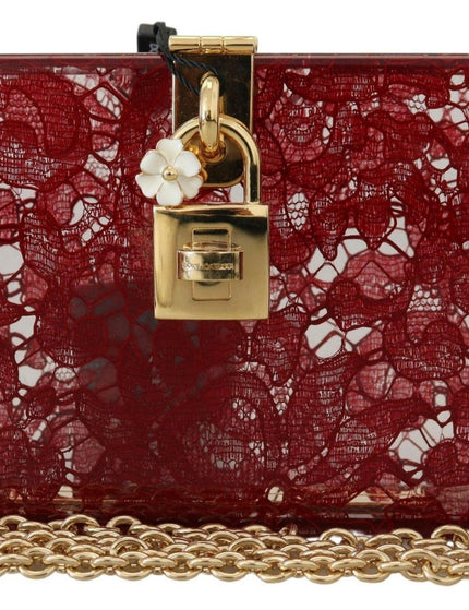Dolce & Gabbana Dark Red Plexiglass Lace Shoulder Sling Clutch Bag - Ellie Belle