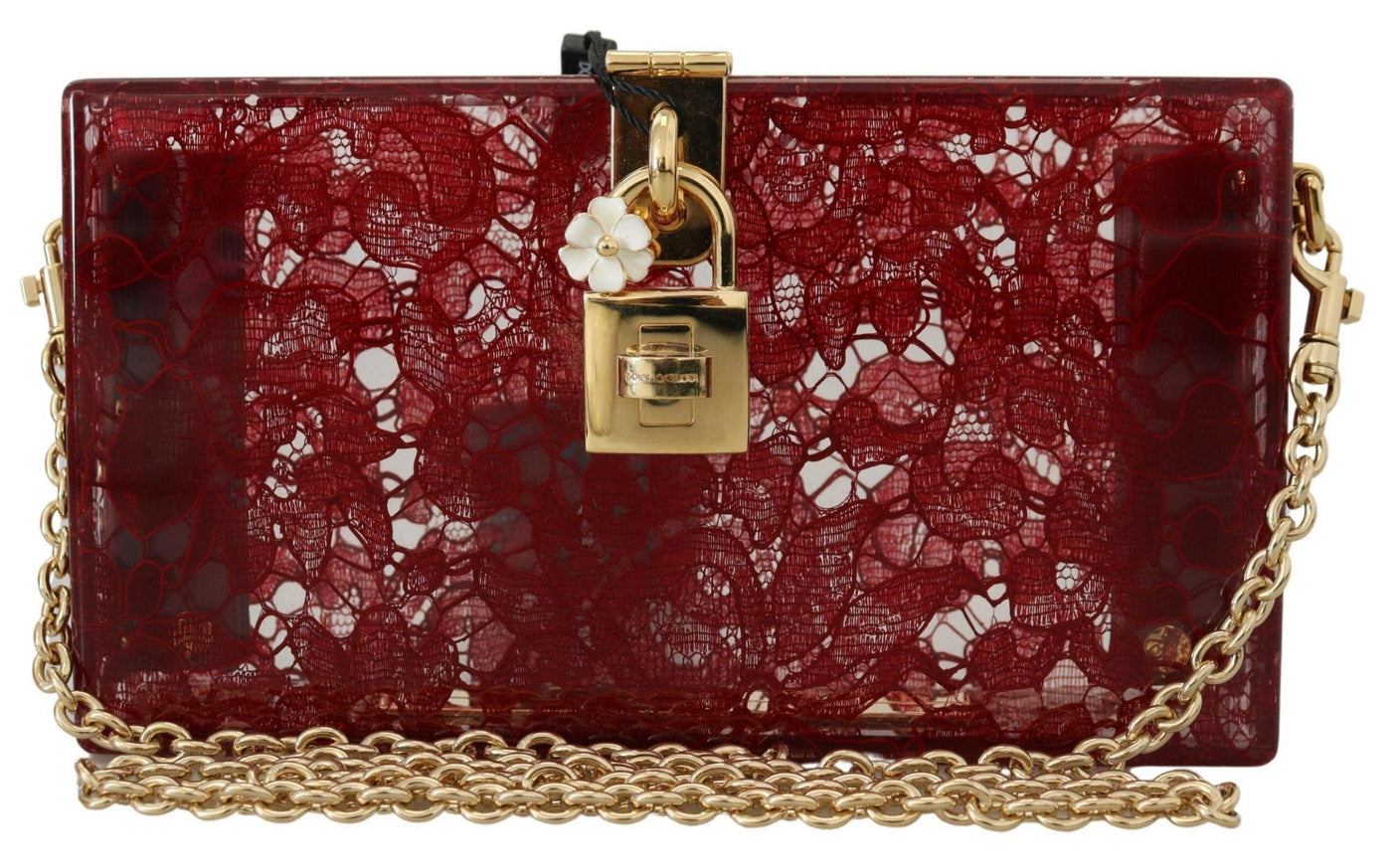 Dolce & Gabbana Dark Red Plexiglass Lace Shoulder Sling Clutch Bag - Ellie Belle