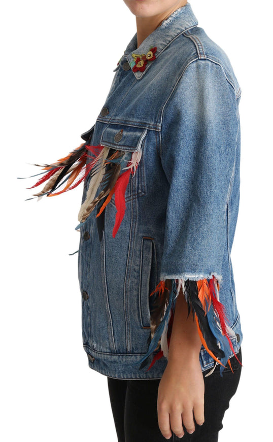 Dolce & Gabbana DENIM Blue Jeans Feather Floral Jacket