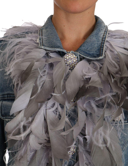 Dolce & Gabbana Denim Jacket Feathers Embellished Buttons
