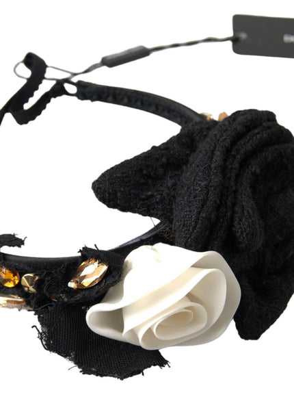 Dolce & Gabbana Diadem Headband Tiara White Rose Crystal Hair Gold