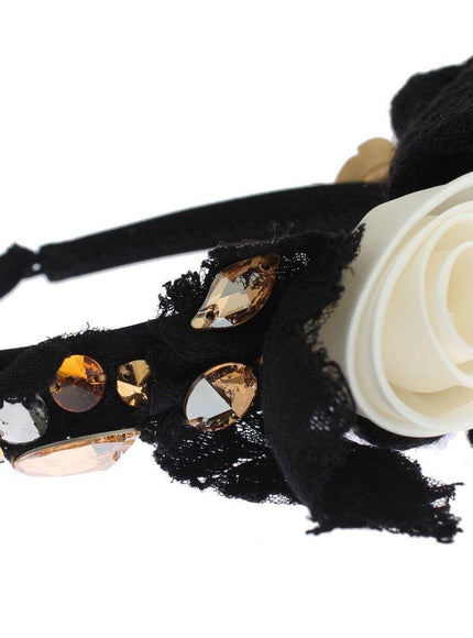 Dolce & Gabbana Diadem Headband Tiara White Rose Crystal Hair Gold