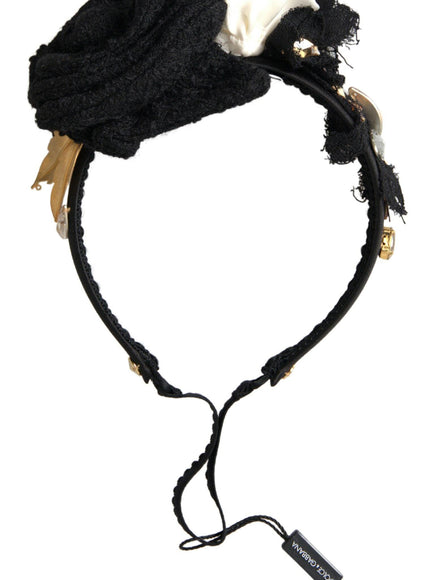 Dolce & Gabbana Diadem Headband Tiara White Rose Crystal Hair Gold