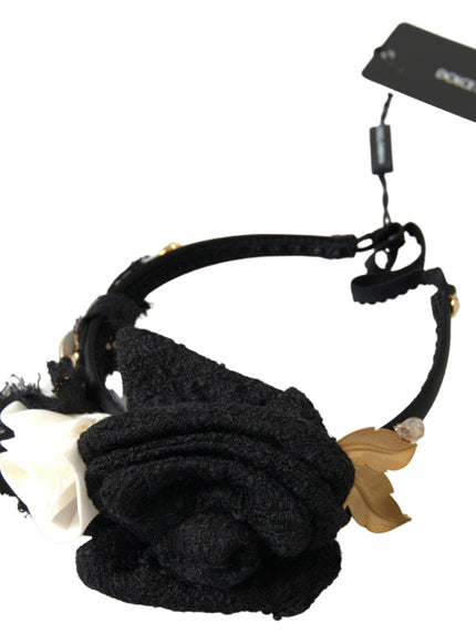 Dolce & Gabbana Diadem Headband Tiara White Rose Crystal Hair Gold