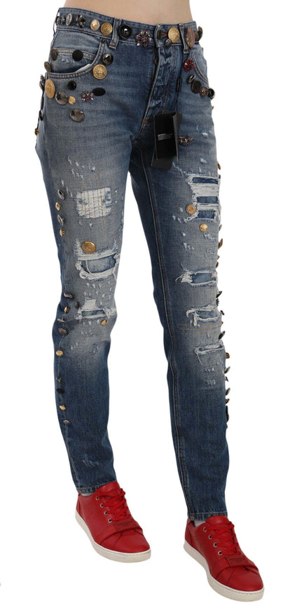 Dolce & Gabbana Distressed Embellished Buttons Denim Pants Jeans