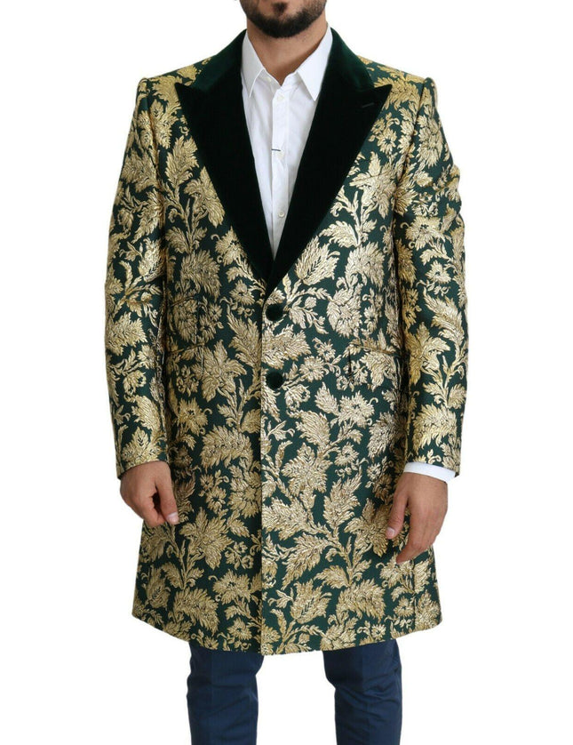 Dolce & Gabbana DOLCE & GABBANA Jacket SICILIA Green Gold Jacquard Long Coat - Ellie Belle