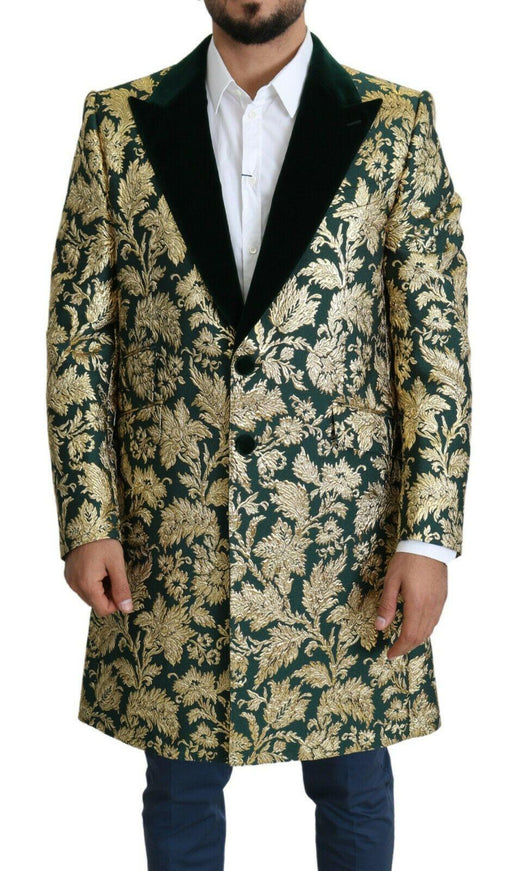 Dolce & Gabbana DOLCE & GABBANA Jacket SICILIA Green Gold Jacquard Long Coat - Ellie Belle