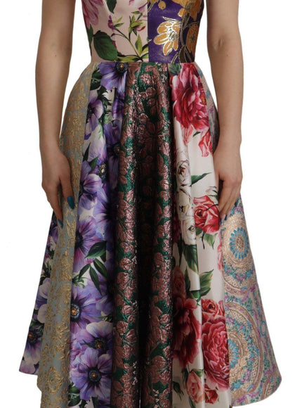 Dolce & Gabbana Dress Midi Patchwork Floral Jaquard Silk