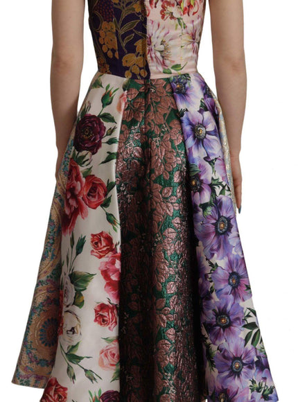Dolce & Gabbana Dress Midi Patchwork Floral Jaquard Silk