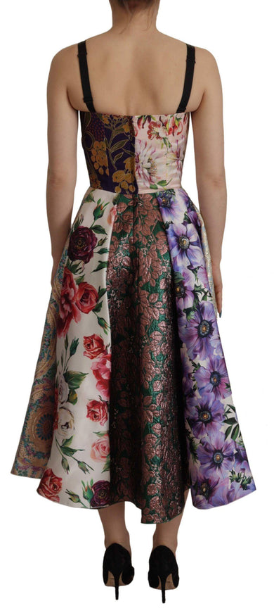 Dolce & Gabbana Dress Midi Patchwork Floral Jaquard Silk - Ellie Belle