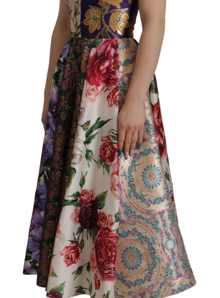 Dolce & Gabbana Dress Midi Patchwork Floral Jaquard Silk