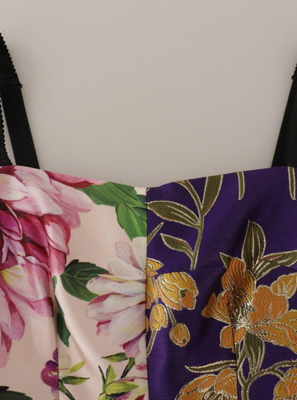 Dolce & Gabbana Dress Midi Patchwork Floral Jaquard Silk