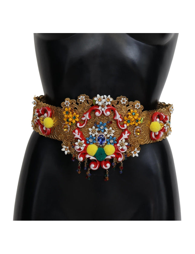 Dolce & Gabbana Embellished Floral Crystal Wide Waist Carretto Belt - Ellie Belle