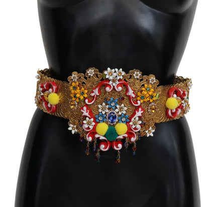 Dolce & Gabbana Embellished Floral Crystal Wide Waist Carretto Belt - Ellie Belle