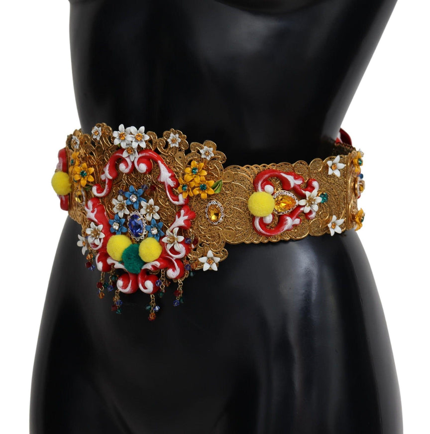 Dolce & Gabbana Embellished Floral Crystal Wide Waist Carretto Belt - Ellie Belle