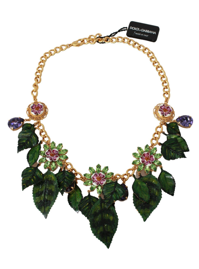 Dolce & Gabbana Floral Crystal Charm Gold Statement Necklace - Ellie Belle